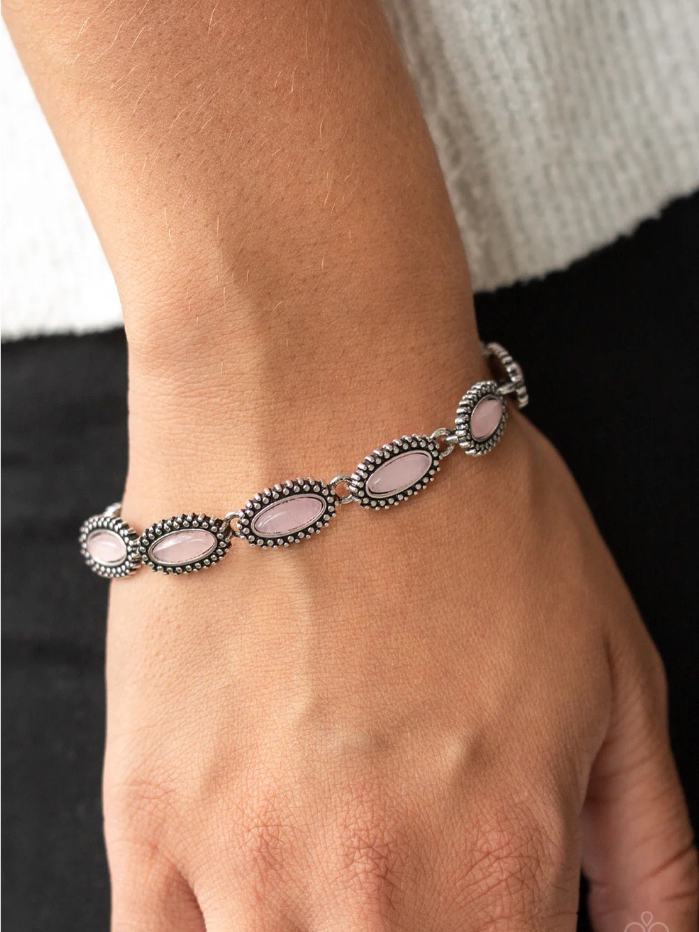 paparazzi Silver-Tone Bracelet with Pale Pink Oval Stones
